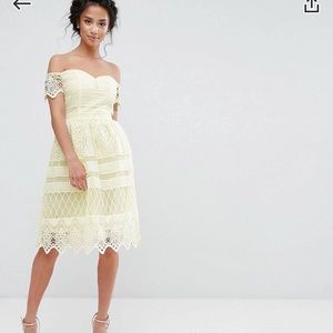 Chi Chi London Petite Off the Shoulder Lace Dress